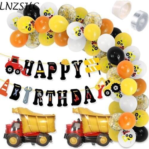 Construction Truck Theme Balloon Garland Kit Arch Giant Dump Car Balon Birthday Party Banners Baby Shower Kit for Boys Girls