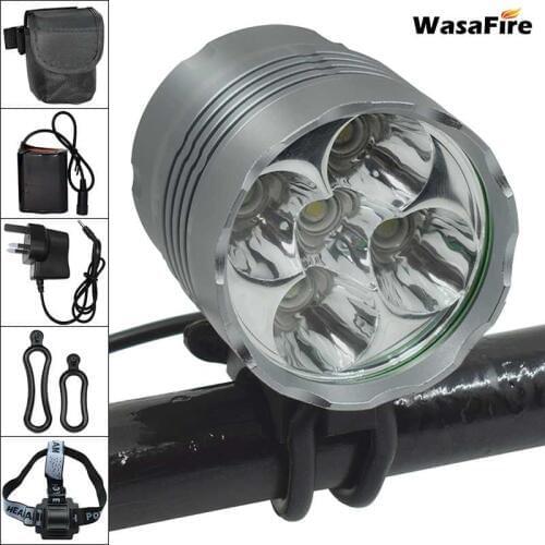 WasaFire 7000LM Super Bright Bike Light 5*XM-L T6 LED Bicycle Front Light MTB Headlight Cycling Headlamp + 18650 Battery Pack