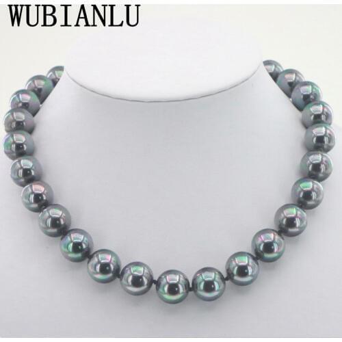 WUBIANLU New 14mm Sea South Black And White Shell Pearl Necklace 45cm Fashion Womens Necklaces Jewelry Garment Accessories Gift