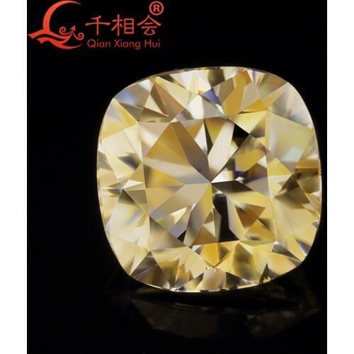 Yellow color cushion shape moissanites loose stone by qianxianghui( video is light yellow)