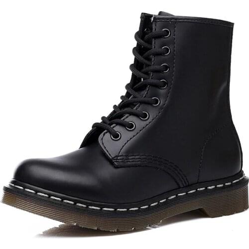 Women Genuine Leather Boots 2021 Autumn Plush Winter Martin Boot Women Doc Unisex Ankle Boots Femme Motorcycle Botas Mujer 34-48