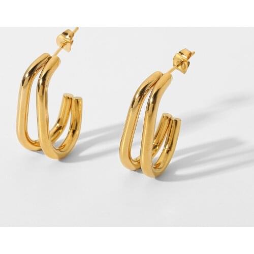 316L Stainless Steel Double Geometric CC Shape Hoop Earrings For Women Statement Circle Earrings Party Jewelry