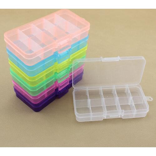 10 Grids 5 Color Choose Adjustable Jewelry Beads Pills Nail Art Tips Storage Box Case Hard Transparent Plastic Jewelry Tool Box