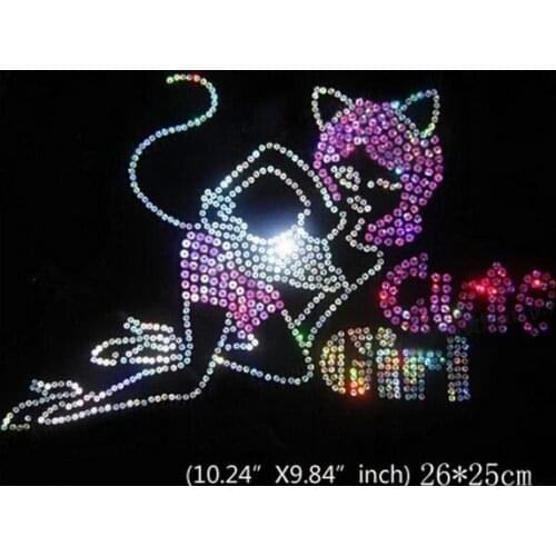 2pc/lot Sequins cat woman motif iron on rhinestone motifs design hot fix iron on transfers patches for shirt