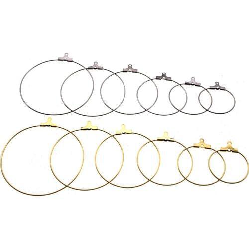 20pcs/lot Stainless Steel Gold Big Circle Ear Wire Hoops Loop Earrings Findings DIY Dangle Earring Jewelry Making Accessories