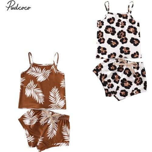 2020 Sweet 0-24M Infant Baby Girl Clothes 2 Colors Leopard/Floral Print Sleeveless Tops+Triangle Shorts 2pcs Summer Outfits Set