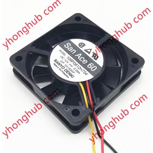 Sanyo Denki 109P0612H754 DC 12V 0.09A 60x60x15mm 3-Wire Server Cooling Fan