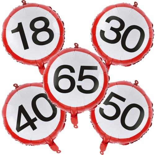 5pcs 18inch Speed Limit Sign Round Number Foil Balloons Age Street Sign Race Speed Mark Warning Ballon Birthday Party Decoration