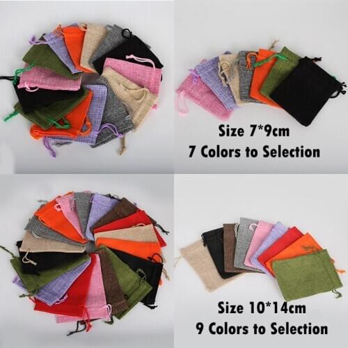 5Pcs Size 7x9cm/10*14cm 9 Colors Linen Bunches Pocket/Jewelry Bag/Christmas/Wedding Gift Bag For DIY Jewelry Findings