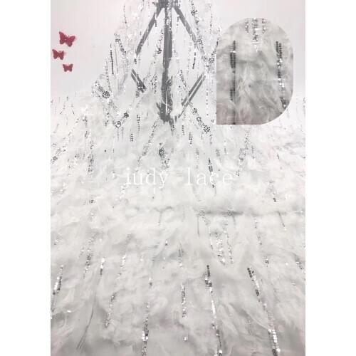 5yards/bag RFJJ37# 6 color embroidery sequins striped feather tassels French style fabric for wedding dress fashion stage