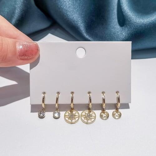 6 pieces/set 925 Sterling Silver Disc Star Hoop Earrings Set For 3 pairs Retro Hot Fashion Earrings Party Jewelry