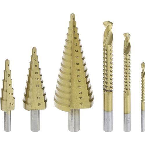 6 Pcs/Set HSS Steel Titanium Coated Step Drill Bit Hole Cutter 4-32mm Metal Tool Power Tool