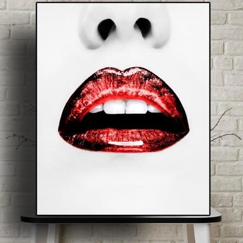 65x80cm Abstract Girl Red Lip Women Portrait Canvas Painting Posters and Prints Scandinavian Wall Art Picture for Living Room