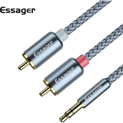 Essager RCA Audio Cable Jack 3.5 to 2 RCA Cable 3.5mm Jack to 2RCA Male Splitter Aux Cable for TV PC Amplifiers DVD Speaker Wire