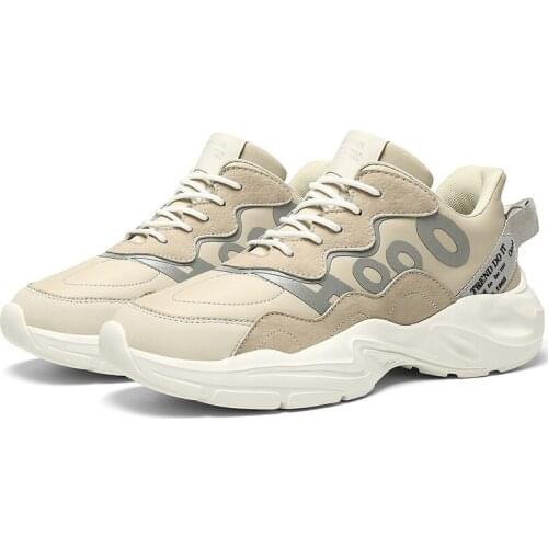 Spring Autumn Boys Running Shoes Beige Black Gym Sneakers For Men Leather Athletic Shoes Mens Comfortable Mens Gym Shoe