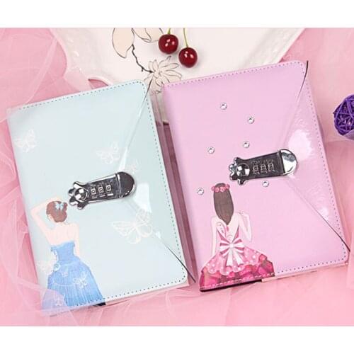 Girls Back Password A5 Notebook with lock Writing Pads Lockable Notepad PU Schedule Planner diary School Supplies Student Gift