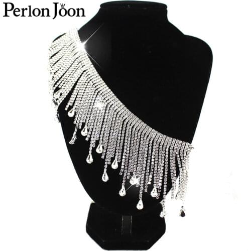 Hot sale good quality silver plating DIY fringe chain AB rhinestone Water drop tassel trim sew on crystal glass decoration ML124