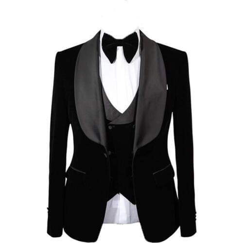 Custom Made agaric Groomsmen Shawl Satin Lapel Groom Tuxedos Men Suits 3 Pieces Wedding Best Man Bridegroom ( Jacket+Pants+Tie )
