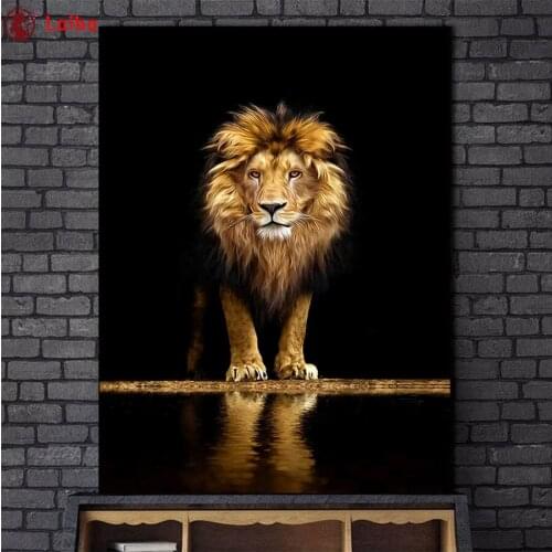 Diy Diamond Painting Black and white animal art, golden lion diamond mosaic full square drill diamond embroidery cross stitch