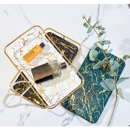 Ceramic Storage Trays Rectangular Marble Texture Decorative Plates Fruit Dessert Tray Jewelry Necklace Dresser Display Plate