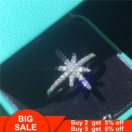 Statement Star ring 925 Sterling silver Pave AAAAA cz Engagement Wedding Band Rings for women men Fashion Party Jewelry