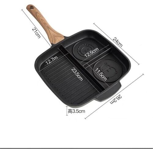 Multi-function Non-stick Pan Single Handle Maifan Stone Creative Cartoon Grid Pot Steak Frying Pan Kitchen Home Bar BBQ Cookware