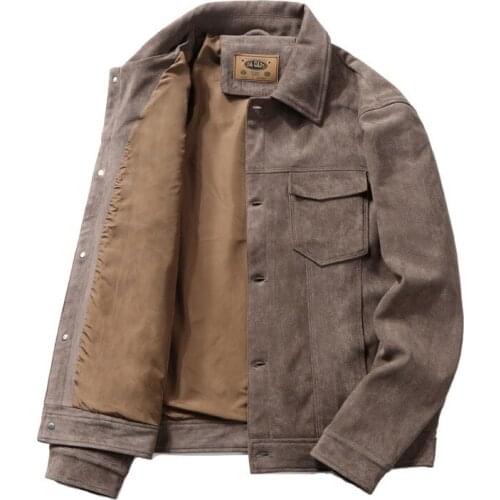 Fashion Mens Suede Leather Jackets Coats Solid Color Leather Jackets Outwear For Male SIze M-4XL
