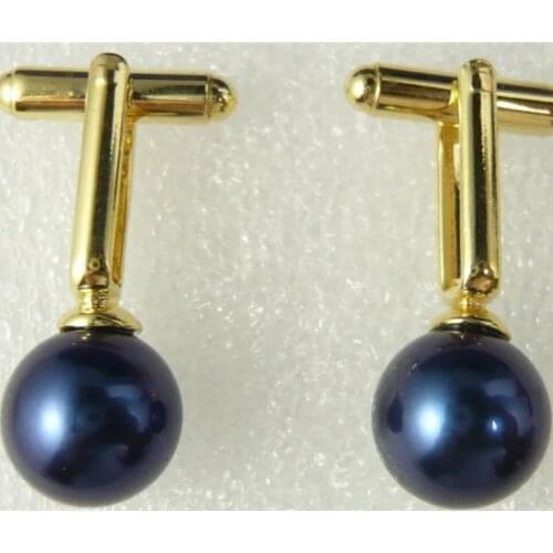 Fashionable gold plated 12 mm blue shell pearl Cufflinks