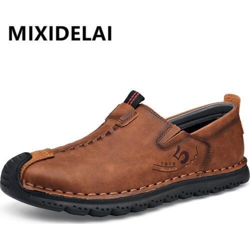 New Big Size Mens Shoes Split Leather Men Casual Shoes Fashion Top Quality Driving Moccasins Slip On Loafers Men Flat Shoes