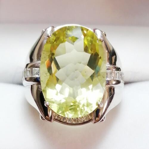 Men ring Lemon quartz ring Free shipping Natural real lemon quartz 925 sterling silver 13*18mm 12ct big gemstone #B18110515