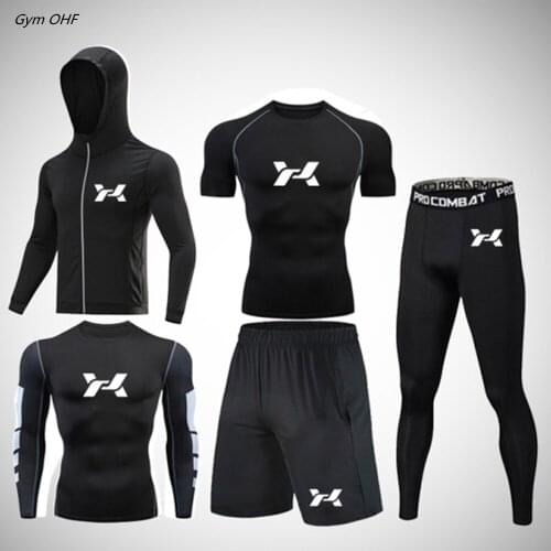 Mens Tennis Suit Gym Compression Suit Running Tight Suit Rashguard Jiu Jitsu Mens Sportswear Stretch Suit Football T-Shirt MMA