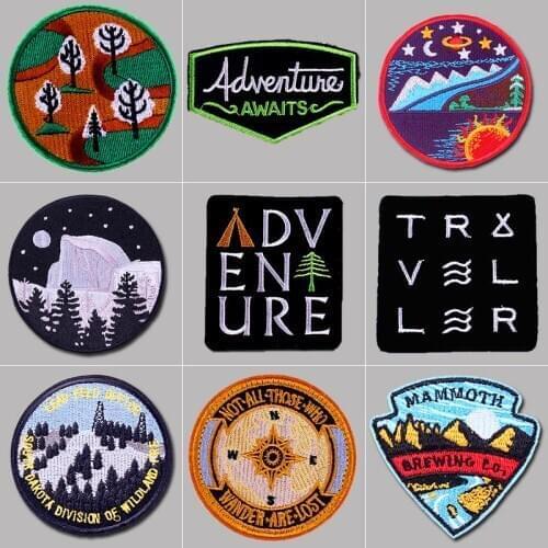 Mountain Travel Patch Embroidery Patches Iron On Patches For Clothing Explore Nature Traveling Cloth decor parche ropa
