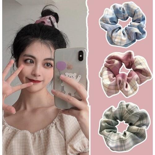 2021 Fashion New Japanese Net Red Girl Plaid Large Intestine Hair Tie Ponytail Head Rope Korean Girl Hair Accessories