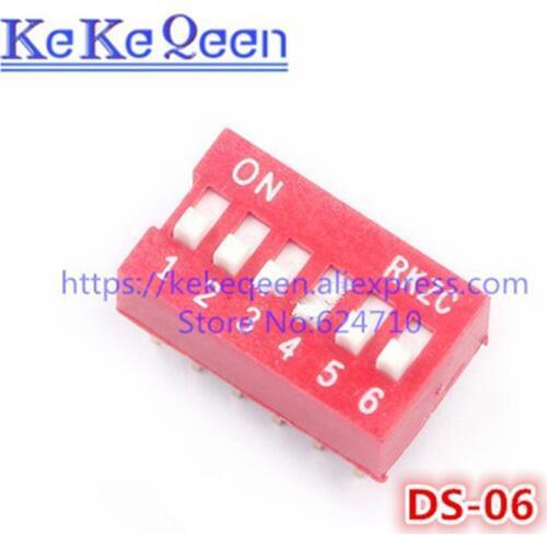 100PCS DS-06P 6 bit 12pins NEW Direct dial code switch DIP switch Red color DS06P DS-6P 2.54MM Coding ON/OFF Switch