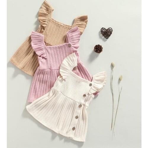 Autumn Winter Baby Girls Warm Princess Dress Solid Color Square Collar Fly Sleeve Button Knitted A-Line Dresses