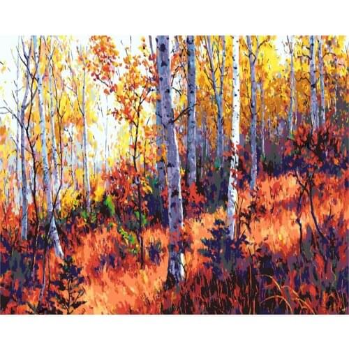 Autumn Tree Painting By Number On Canvas Handmade With Frame Acrylic Paint For Adults Coloring By Number Drawing Home Decor Art