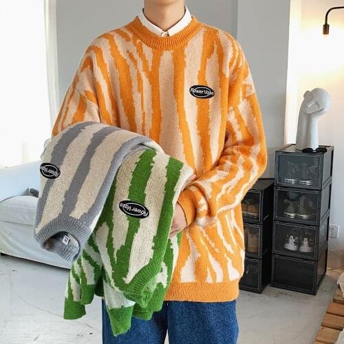 Autumn Tops Men Striped Sweater Crew Neck Sweater Wool Men Knitted Sweater Winter Fashion Men Pullovers Long Sleeve Streetwear