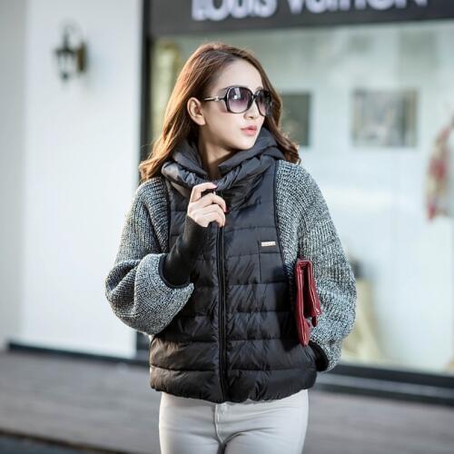 2019 New Fashion Female Womens Winter Down Coat Jacket Sleeve Wool Knit Splicing Bat Sleeve Cape Short Female Warm Jacket W007