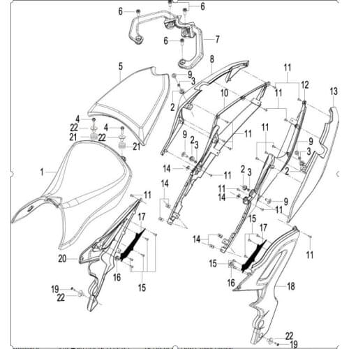 Seat rear pleastic cover parts page of Benelli TNT25