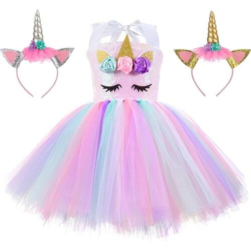 Christmas Unicorn Dresses For Girls Sequins Princess Tutu Dress Birthday Party Gift Children Halloween Cosplay Costume 1-10 Year