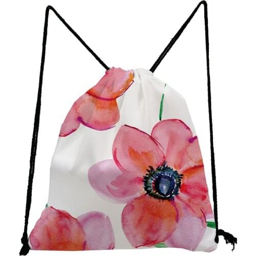 Simple Floral Printed Backpack Preppy Style Drawstring Bags Unisex Shoe Bag to School Eco Friendly Storage Bag Portable Book Bag