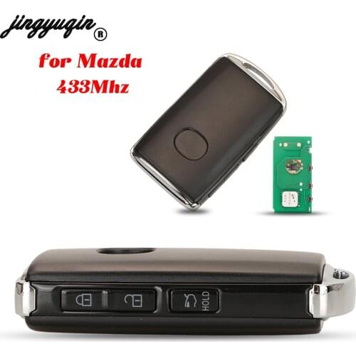 Jingyuqin 3 Buttons Keyless-Go Entry Remote Smart Control Car Key 434MHz Fob For Mazda Axela 2020 Replacement
