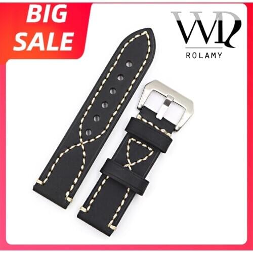 Rolamy 20 22 24 26mm Top Quality Real Leather Watch Band For Zenith Omega Montblanc Panerai Daytona Submariner Tissot Tag Heuer
