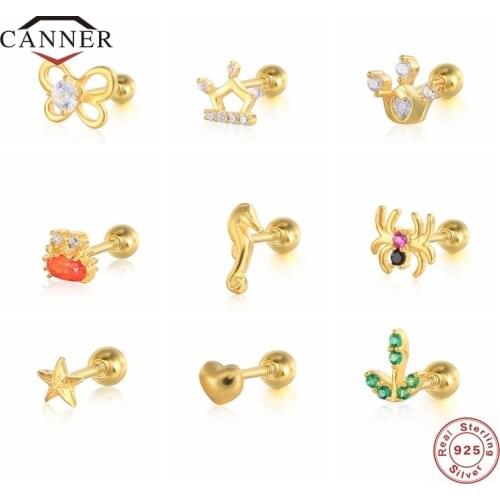 CANNER Small 925 Sterling Silver Mini Zircon Stud Earrings for Women Piercing Earring Silver 925 Earings Jewelry Pendientes