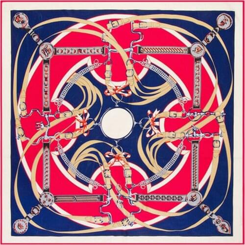 Twill Silk Women Scarf 130*130 Euro Style Belt Metal Chain Printed Print Square Scarves High Quality Fashion Large Gift Shawls