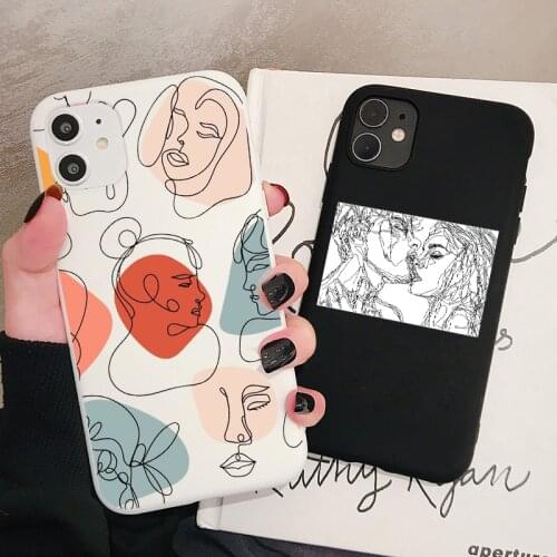 Funny Abstract Women Face Line Sort Phone Case For iPhone 12 mini 11 Pro Max SE 2020 6s 7 8 Plus X XR XS Max Kiss Silicone Cover
