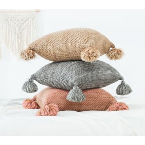 Solid Knit Cushion Cover Vintage Brown Pink Grey Tassels Pillow Case 45cm*45cm Soft For Sofa Chair Home decoration