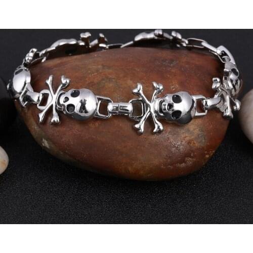 High Quality Vintage Skeleton Skull Bracelet Pulseira Punk European Style Mens Charms Stainless Steel Bracelets Bangles