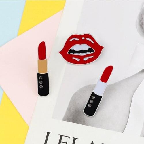 Women Brooches Red Lipstick Lips Enamel Pin Fashion Jackets Shirt Backpack for Girl Sexy Accessories Button Lapel Pins Jewelry