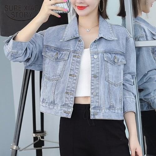 New Plus Size Jeans Denim Coat Jean Jacket Women Clothes Korean Vintage Womens Spring Autumn Jacket Solid Casual Tops 16293